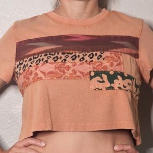 Urban Outfitters Festival Leopard Patchwork Cotton Boxy Crop Top Large